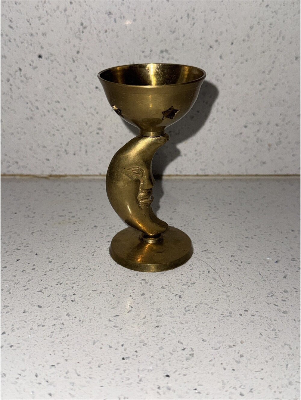 Solid Brass Man In The Moon Candlestick Holder Made In India Vintage 90s Star